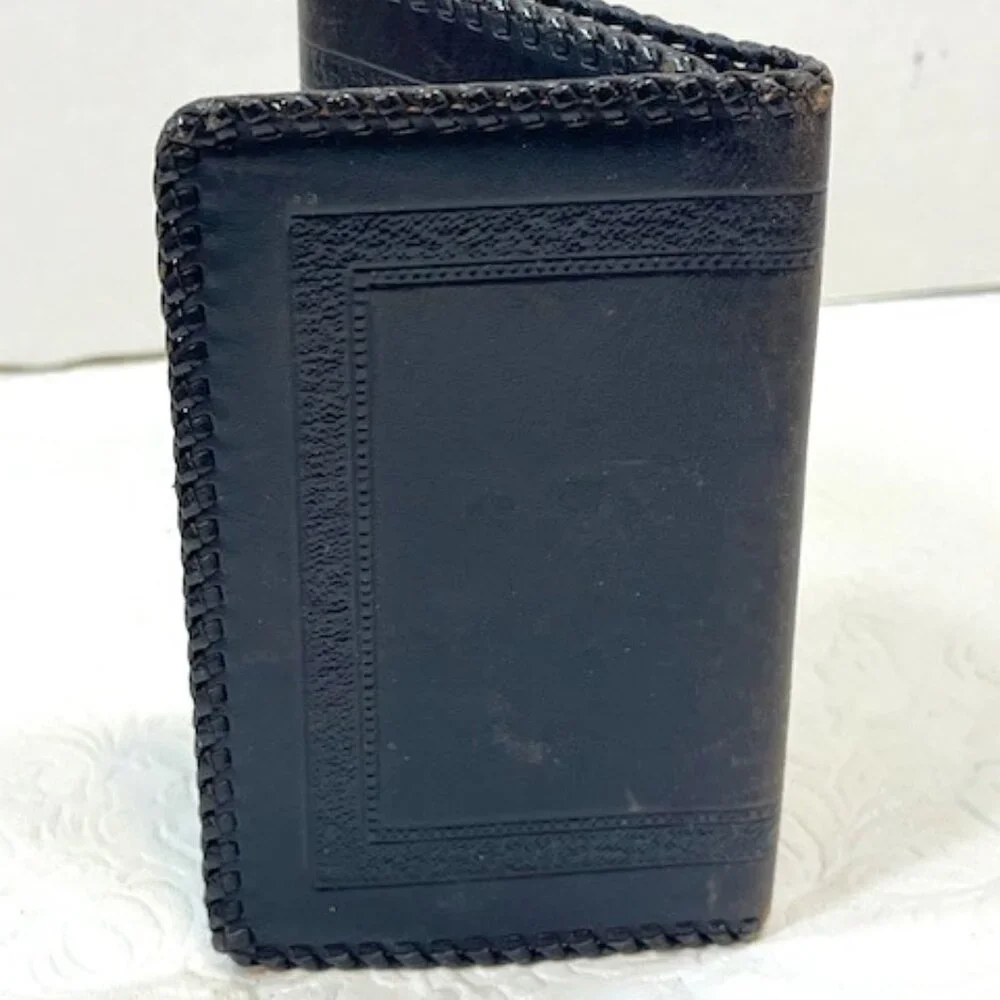 VTG Black Leather Trifold Tooled Stitched Wallet